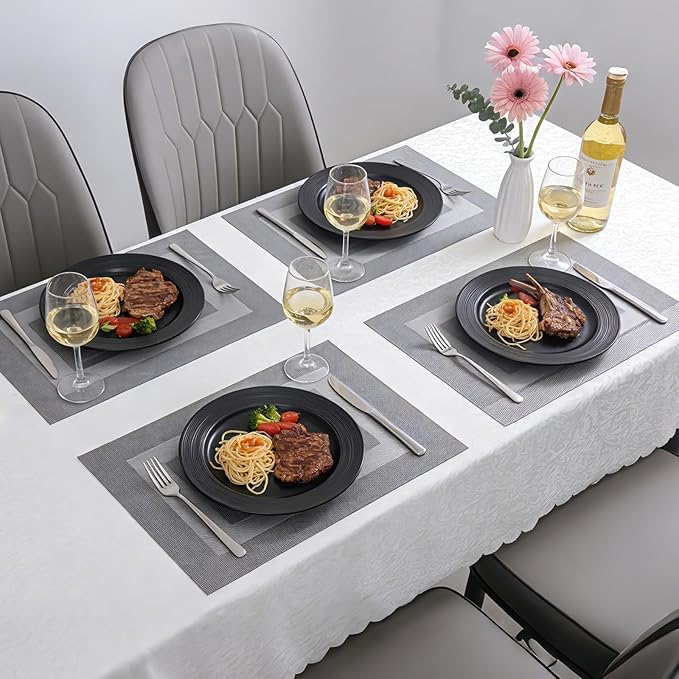 Timeet Gray Placemats Set of 4, Heat Resistant Non-Slip Place Mats, Durable Washable PVC Vinyl Woven Table Mats, Wipeable Placemats for Dining Table Easy to Clean