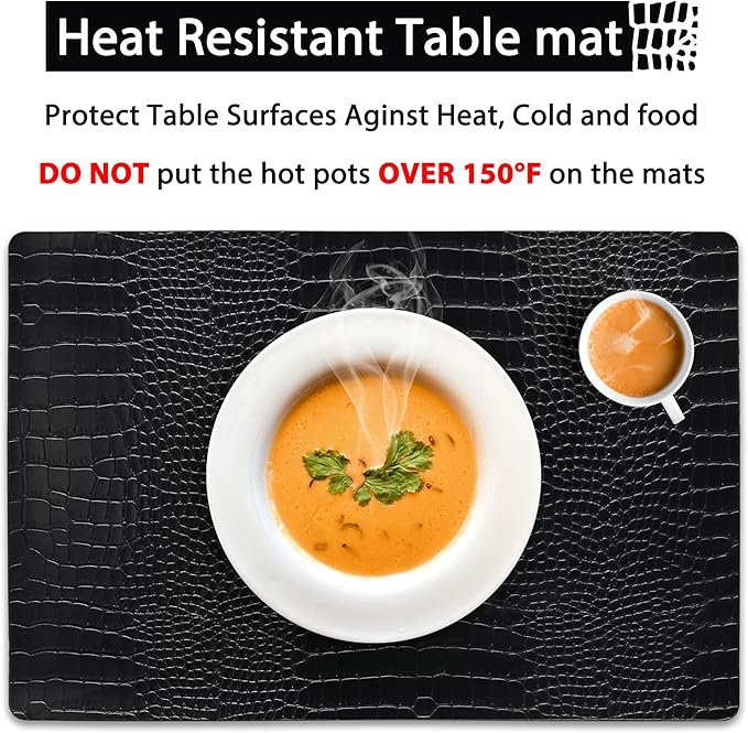 Set of 4 Faux Leather Placemats, PU Table Mats, Waterproof, Stain Resistant, Heat Resistant, Easy to Clean for Kitchen Dining Table,Conference Table