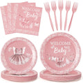 96Pcs Pink Platos De Barro Mexicanos Baby Shower Party Plates Supplies Welcome by G1ngtar