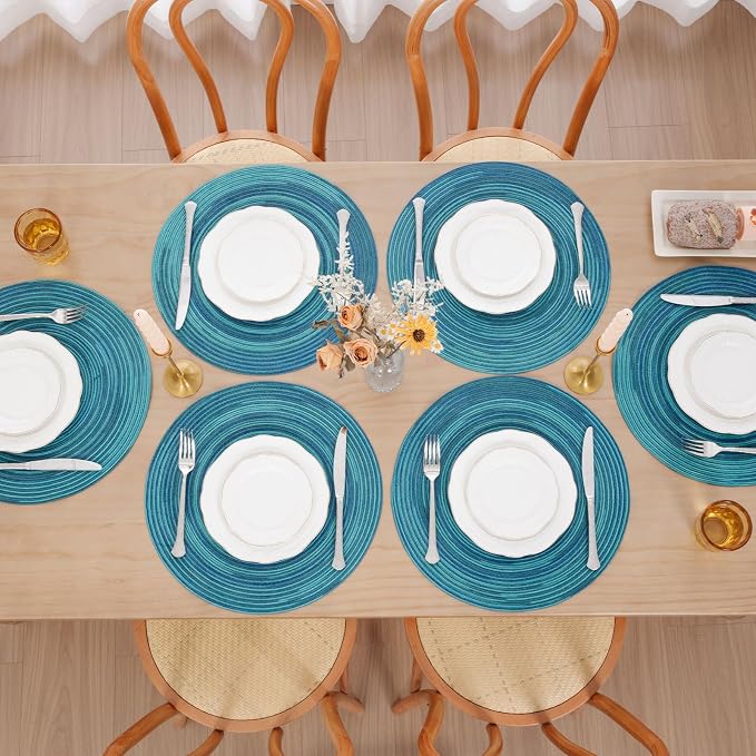 SHACOS 15 inch Round Placemats Set of 8 Variegated Multicolor Place Mats Cotton - Image 2