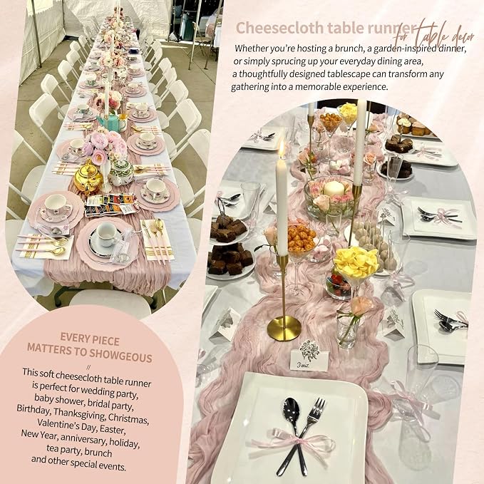 4 Pack Cheesecloth Table Runner 10FT Dusty Pink Table Runner Boho Gauze Cheese - Image 8