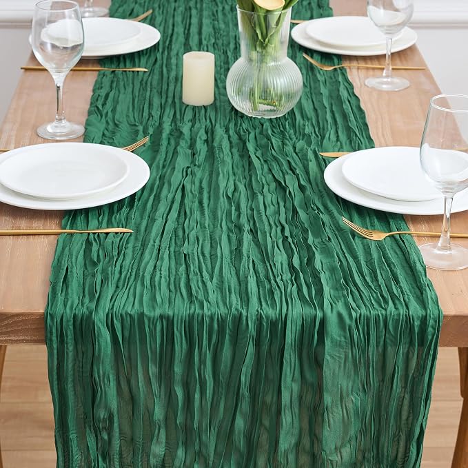 Asee'm 2pcs Emerald Green Cheesecloth Table Runner Christmas 10FT Rustic | Fall - Image 2