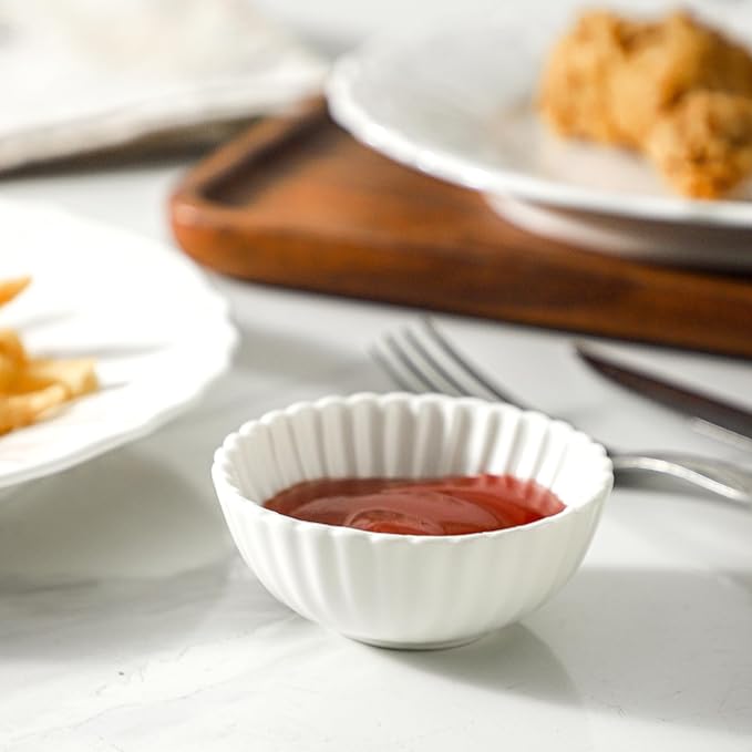 UIBFCWN 12 Pack 1.3Oz Soy Sauce Dish Ceramic, White Dipping Sauce Bowls/Dishes, Small Dipping Cups for Sushi Ketchup Olive Oil Side Dishes, Mini Dip Bowls for Charcuterie Boards - 2.7inch