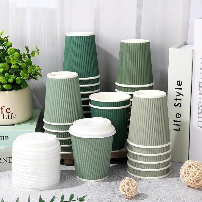 Whaline 100Pcs Sage Green Disposable Coffee Cups - Image 3