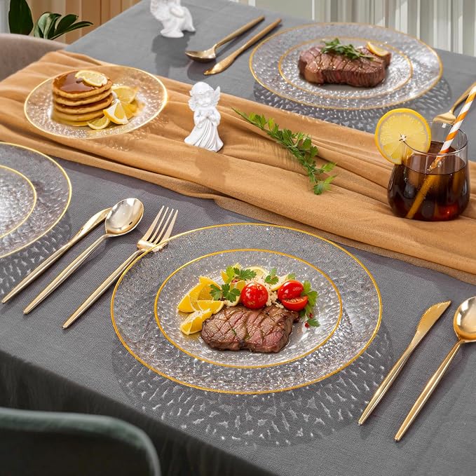 Rubtlamp 100Pcs Clear Gold Plastic Plates, Hammered Plastic Plates Included 50 - Image 3