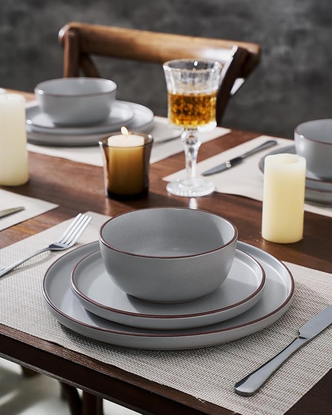 Famiware Mercury 24-Piece Stoneware Plates and Bowls, Light Grey | Dinnerware - Image 6