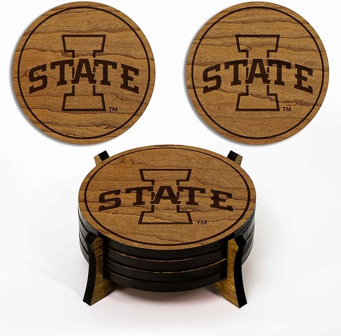 LazerEdge Iowa State Cyclones Wooden Coaster Set - Cherry Wood - Officially Licensed Product - 4-Pack