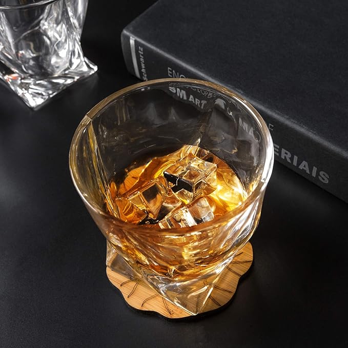 KANARS Old Fashioned Whiskey Glasses with Luxury Box - 10 Oz Twisted Liquor Tumblers for Scotch, Bourbon, and Cocktail Drinks - Set of 2 - Men Gift for Valentine's Day Birthday Anniversary