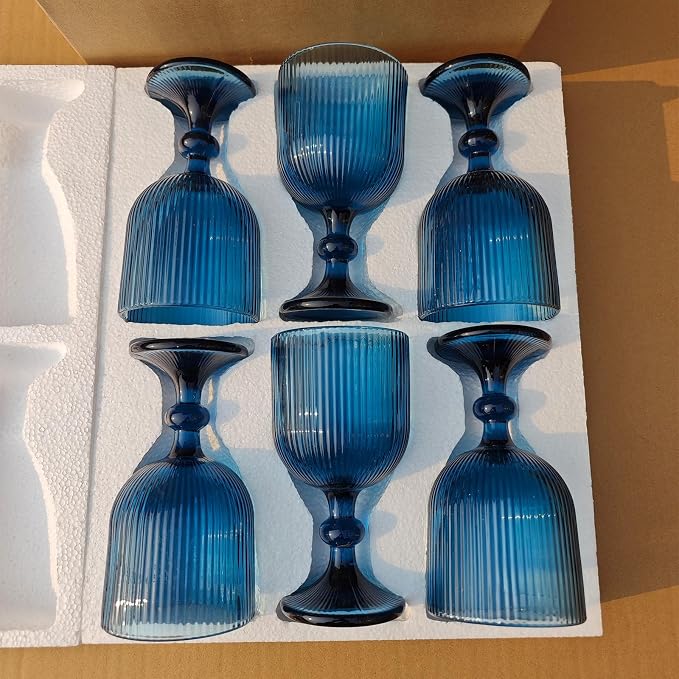 CHLJAR Blue Wine Glass Goblet Set of 6, 14 oz Blue Goblets Glassware, Colored - Image 3