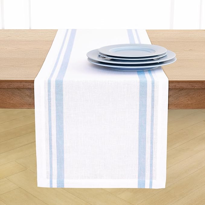 Solino Home 100% Pure Linen Table Runner, 14 x 144 in, French Stripe | Table by SolinoHome