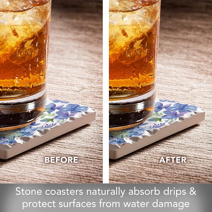 Thirstystone Beautiful Hydrangea 4 Pack Tumbled Tile Stone Coasters | 4" Square - Image 3