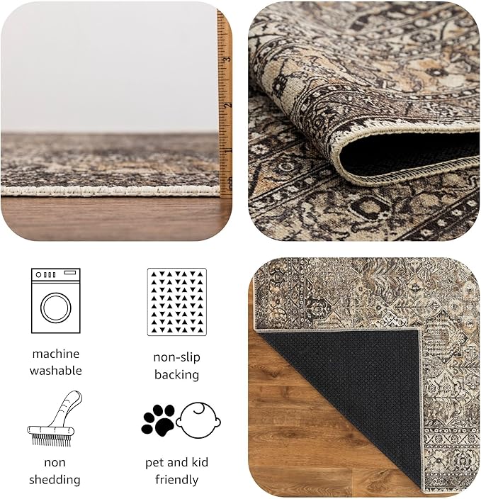 Keen Home Design 3x5 Rug - Machine Washable Entry Rug with Non-Slip Backing, Ideal for Enteryway, Kitchen, Bathroom, Laundry Room - Vintage, Easy Clean, Durable, Low Pile Rug - (3' x 5')