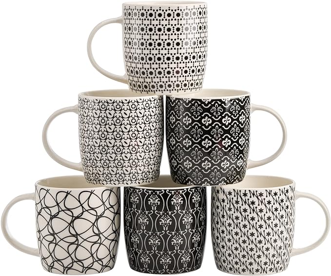 Okllen 6 Pack 11.5 Oz Coffee Mugs Geometric Textured, Ceramic Coffee Mugs by Okllen