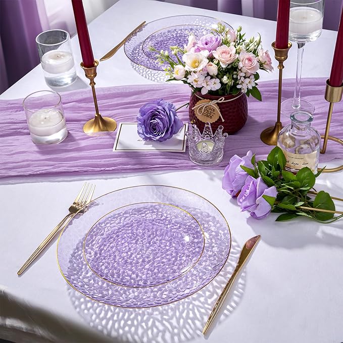 Rubtlamp 100Pcs Purple Gold Plastic Plates, Hammered Plastic plates Include 50 - Image 6