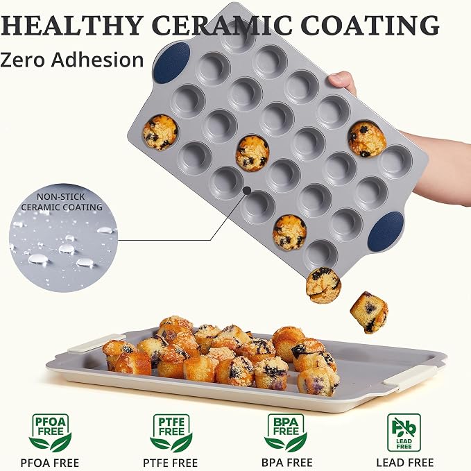 BRONYPRO Ceramic Mini Muffin Pan, 24-Cup Nonstick Aluminized Steel Mini Cupcake - Image 2
