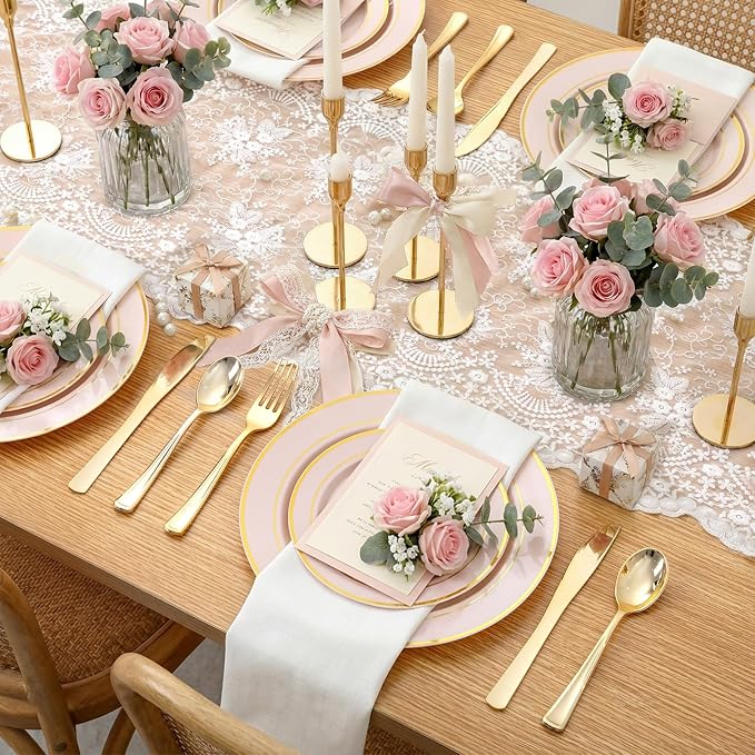 175PCS Pink plastic Plates - Image 2
