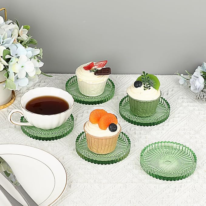 JUXYES 8 Pack Clear Green Crystal Coasters Round Cup Mat, Glass Coasters for Drinks Coffee Tea Wine, Decorative Wine Bottle Coaster, Crystal Drink Coasters for Restaurant bar Kitchen Dining Table