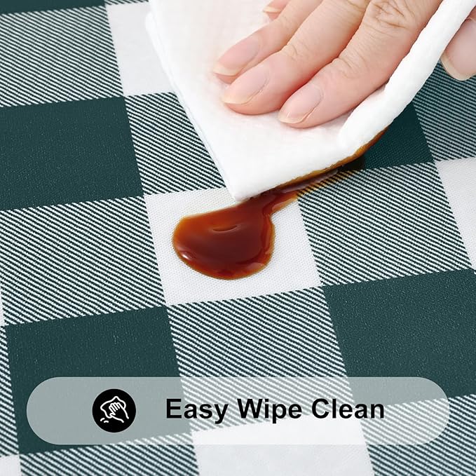 Smiry Rectangle Picnic Table Cloth, Elastic Waterproof Fitted Vinyl Tablecloths, Flannel Backed Buffalo Plaid Table Covers for Dining, Camping, Outdoor (Hunter Green and White, 30" x 60")