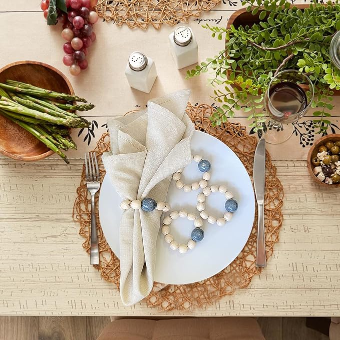 Napkin Rings Set of 6 - Wooden Beads Napkin Rings | Rustic Wooden Napkin Ring Holder for Table Decoration | Handmade LEBEJUA Napkin Ring with Wood Beads & Jute Twine Farmhouse Napkin Holder Boho Style