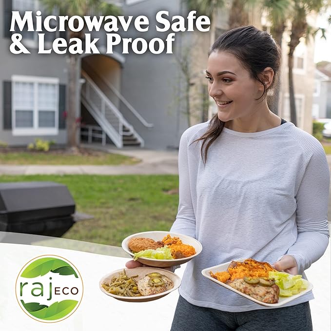 Raj Palm Leaf Plates 10" 100 Square Plates like Bamboo plates Disposable, Decorative Compostable Tableware for wedding, Lunch, Dinner, Birthday, Camping, Outdoor BBQ, Picnic