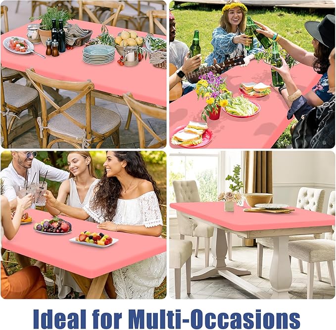 Spandex 8 Foot Rectangle Table Cloth 2 Pack, Elastic Fitted Tablecloths for Picnic, Stretch Washable Patio Table Cover for Outdoor, Camping, Banquet and Parties(Coral Red, 30"x96")