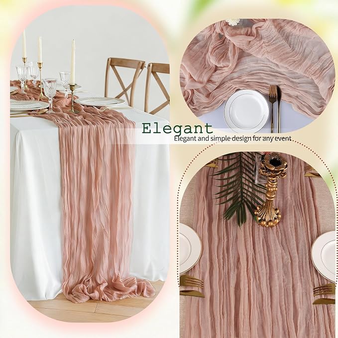 12 Pcs Dusty Pink Cheesecloth Table Runner 10Ft, Gauze Table Runners 21.5 x 120 - Image 3