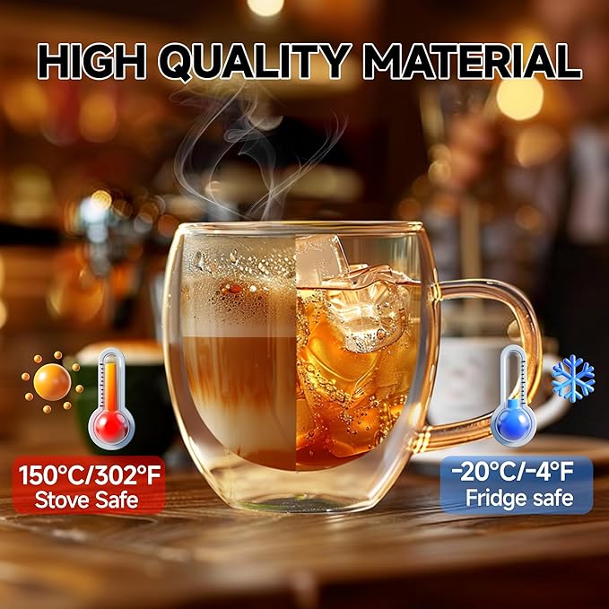 YMMIND Set of 4 Double Walled Glass Coffee Mugs 8 Ounces Insulated Layer Coffee - Image 2