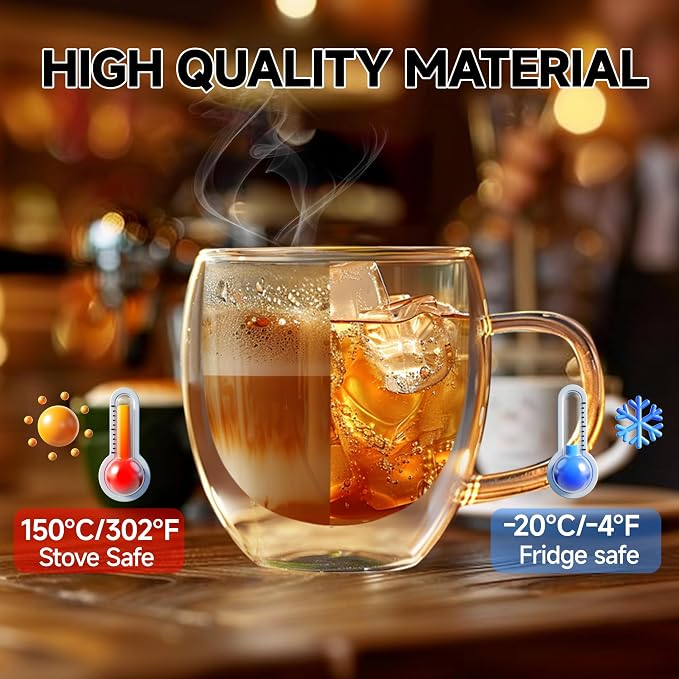 YMMIND Set of 4 Double Walled Glass Coffee Mugs 3 Ounces Insulated Layer Coffee - Image 2