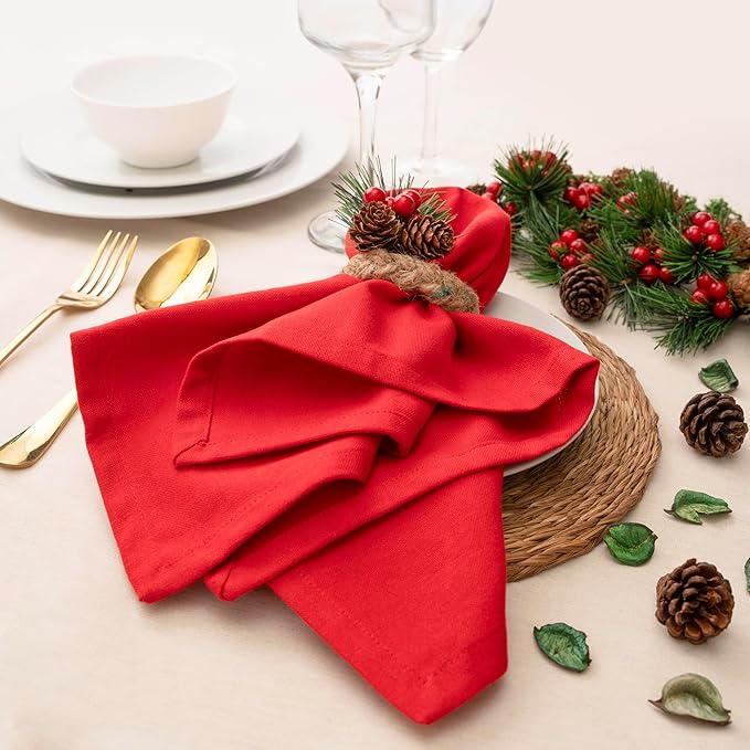 Blue Needles Solid Cloth Napkins Set of 12 Red 100% Cotton Dinner Napkins 18x18 inches - Soft, Reusable, Absorbent & Washable Linen, Ideal for Valentine's Day Events, Parties & Everyday Use