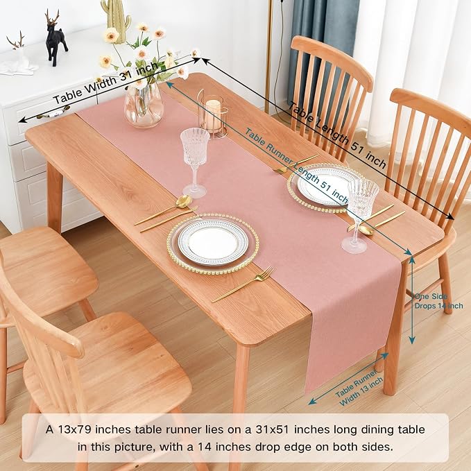 Faux Linen Table Runner Water Resistant 13 x 72 in, Coffee Table Runner - Image 2