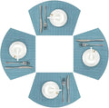 SHACOS Round Table Placemats Set of 4 Small Wedge Placemat Wipe Clean Heat Resistant Woven Vinyl Round Table Mats (4, Gray Blue)