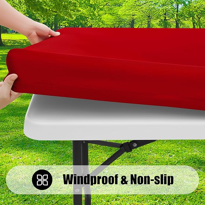 Smiry Rectangle Picnic Table Cloth, Waterproof Elastic Fitted Tablecloths for 4 Foot Tables, Washable Polyester Table Cover for Camping, Indoor and Outdoor (Red, 24"x48")
