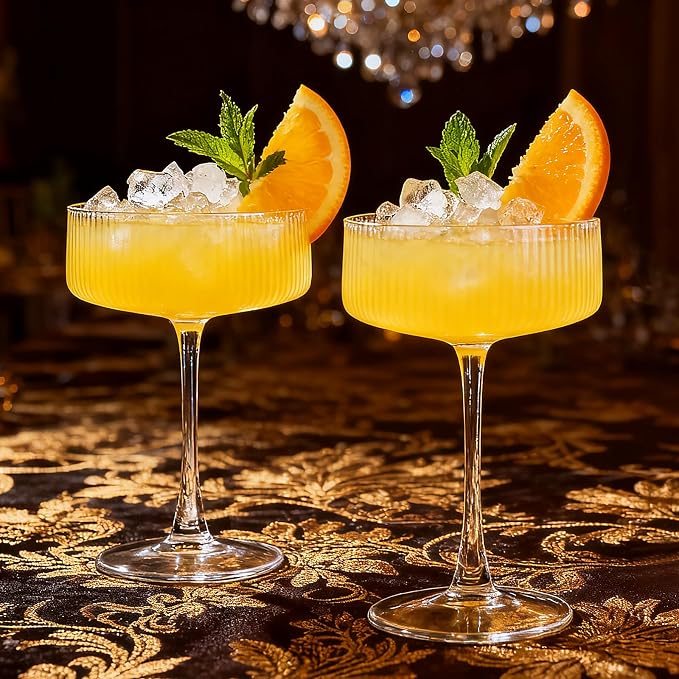 Accguan Margarita Glasses, 10 oz Ribbed Coupe Glasses Set of 6，Coup Glasses | - Image 5