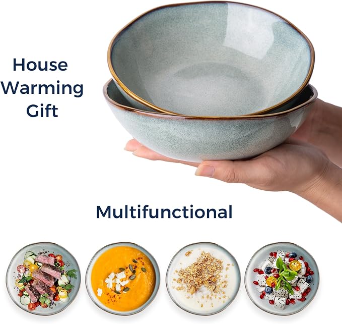 AmorArc Ceramic Cereal Bowls Set of 4, 24 oz Handmade Stoneware Bowls - Image 5