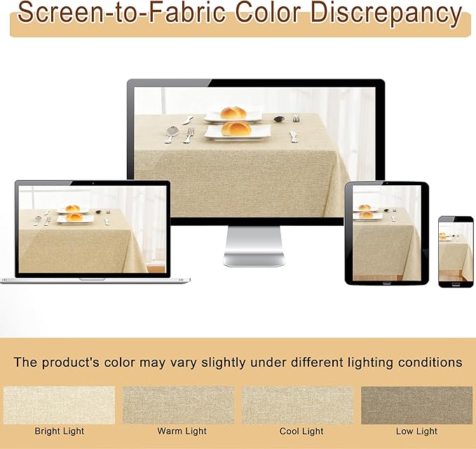 JIUZHEN Rectangle Table Cloth Faux Linen Farmhouse Tablecloth Wrinkle and Stain Resistant Decorative Fabric Table Cover for Kitchen, Dining Room, Parties and Camping, Beige, 52 x 70 Inch