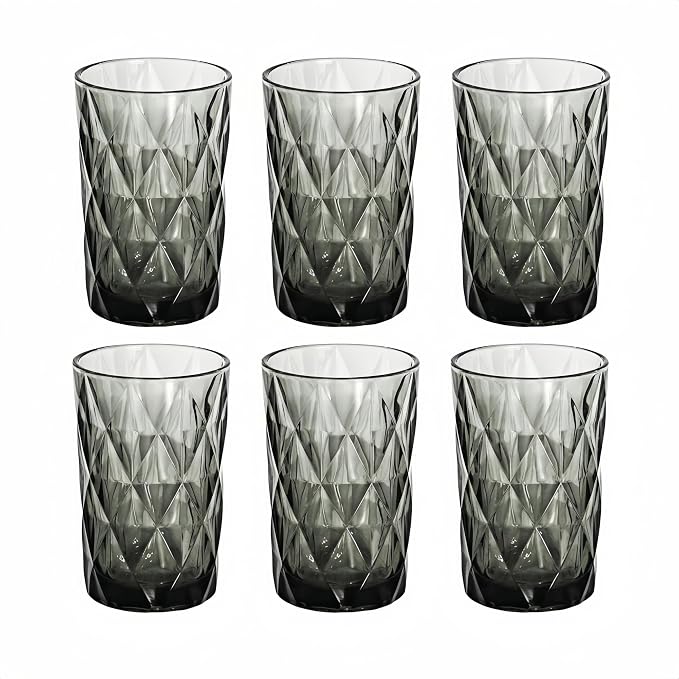 Bandesun Drinking Glass set of 6 Diamond Pattern Kitchen Glassware Tumbler（12 by Bandesun