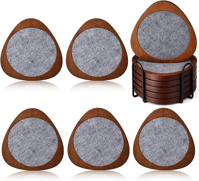 6 Pcs Mid Century Modern Coasters Wood Absorbent Coaster by Newtay
