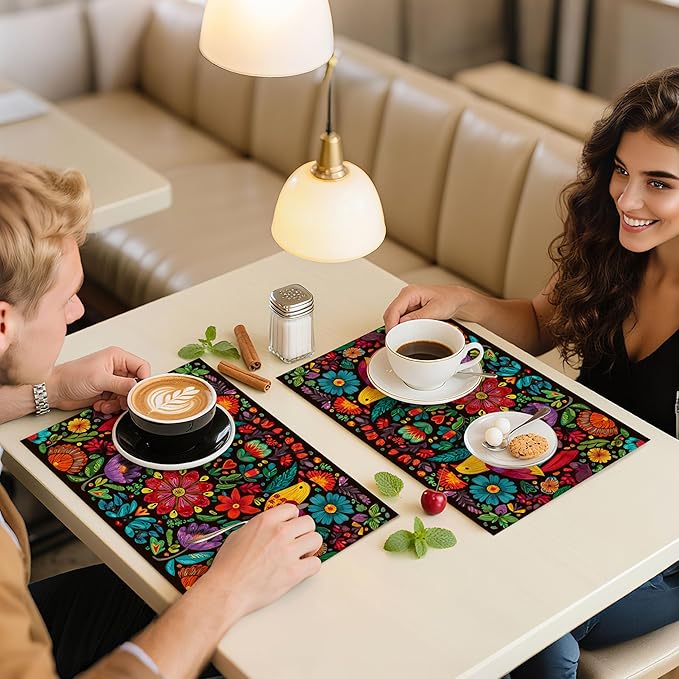 Mexican Placemats Set of 4 Washable Table Place Mats for Dining Kitchen Party Decor