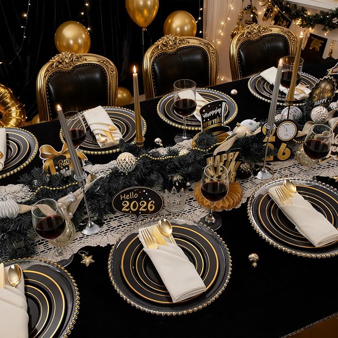 350 Pieces Black and Gold Plastic Plates - Image 5