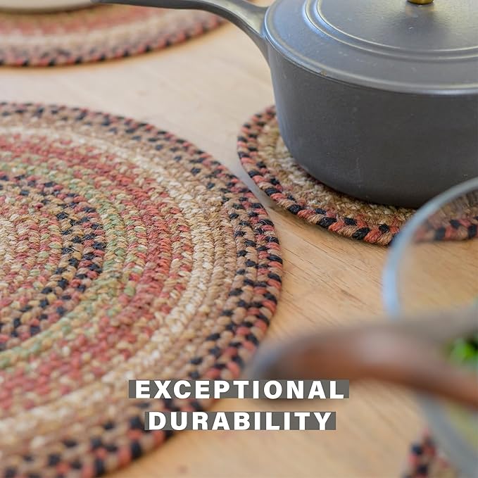Homespice Gingerbread Jute Braided Trivets for Table, Warm Country Decor, Set of 3, Brown 8" Round Heat Resistant Mat - Rich Colors, Easy to Clean, Durable and Protects Furniture