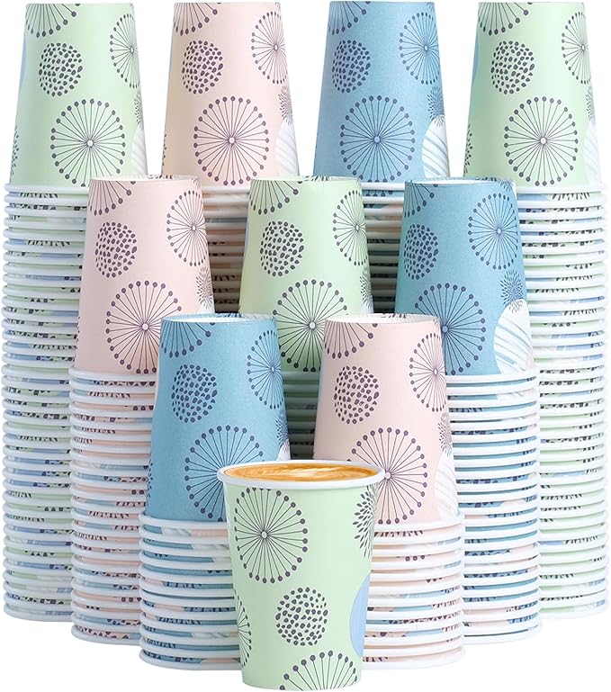[300 Pack 8 OZ Paper Cups, Disposable Coffee Cups 8 oz Colourful Hot/Cold Beverage Drinking Cups for Office Party Home Picnic