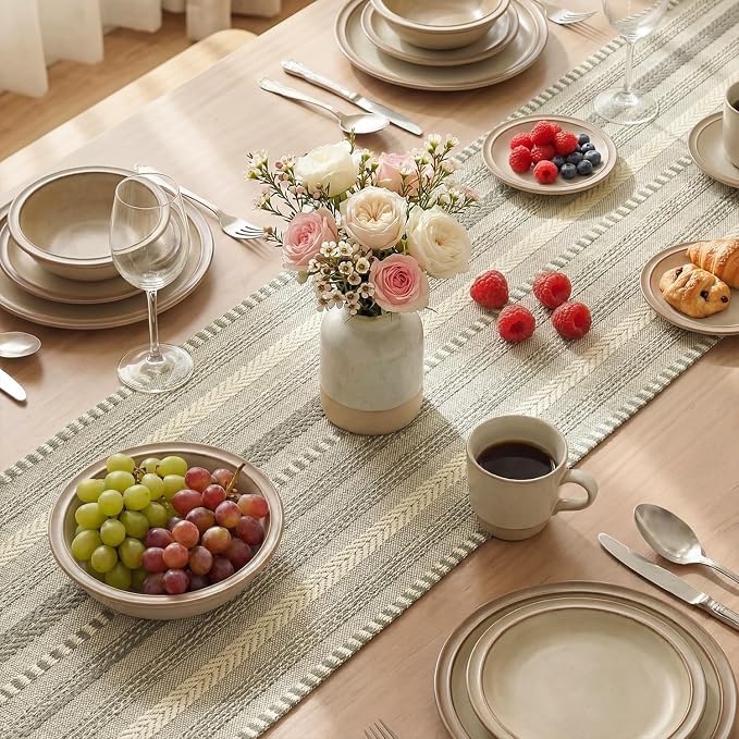 Artoid Mode Dark Grey Farmhouse Stripe Braided Table Runner 12x72 Inch | - Image 4