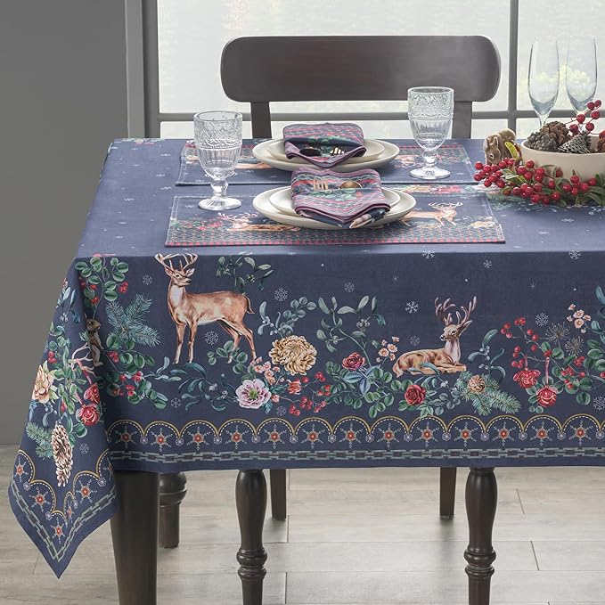 Maison d' Hermine Table Cloth Square Table 100% Cotton 54 x 54 Inches Fall Tablecloth Reusable Everyday Use for Thanksgiving Christmas Decorations Dining Farmhouse Party (Christmas Joy)
