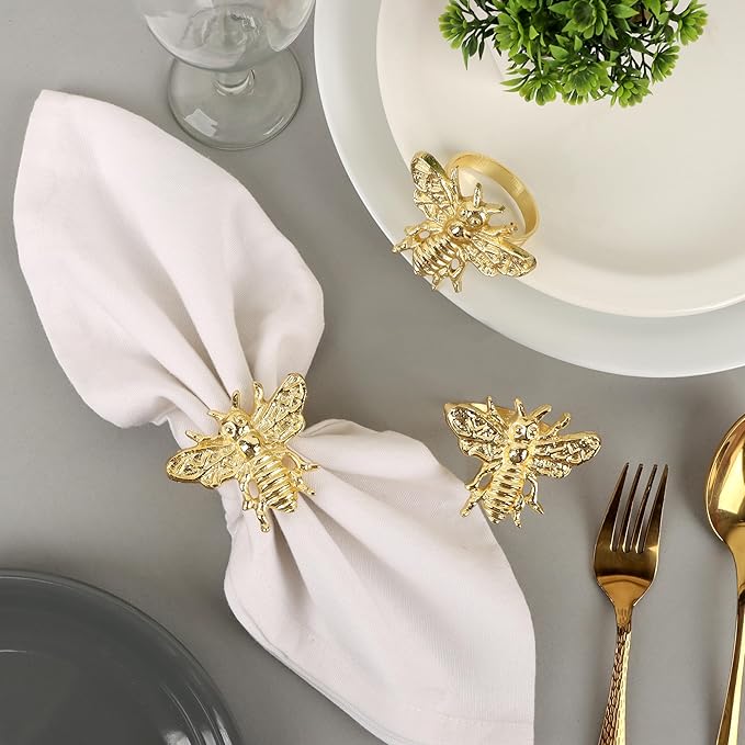 ALPHA Living HOME 12 Pcs Decorative Bee Napkin Rings - Metal Napkin Rings Table Decor Napkin Ring, Dining Cloth Napkin Holder, Farmhouse Napkin Ring, Modern Napkin Holders (Gold)