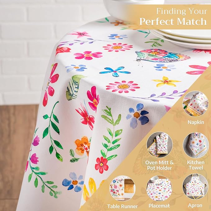 Maison d' Hermine Table Cloth Round Table 100% Cotton 69 Round Inches Tablecloth Reusable Decorative for Dining Room Farmhouse Home Valentines Day Decorations Spring Summer - Happy Florals - Sweety