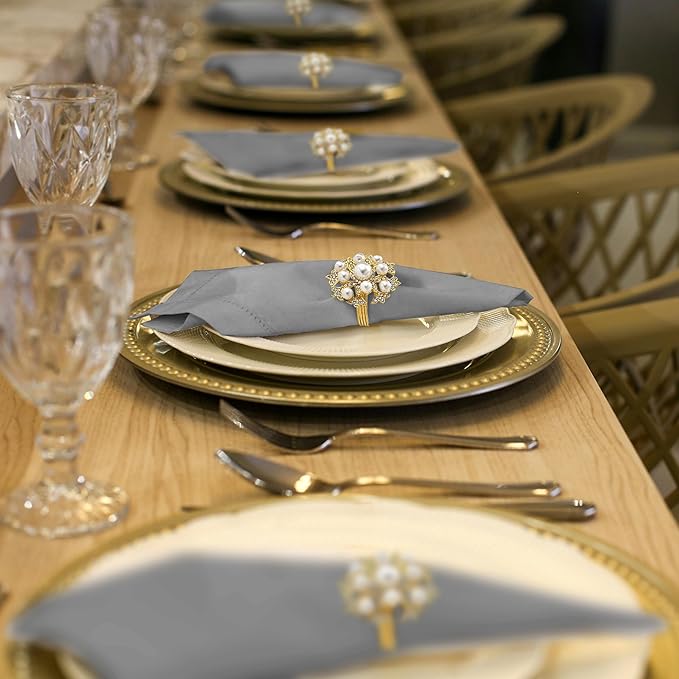 Decozen Set of 16 Gold Napkin Rings with Pearl Design, Festive, Table Decor Setting for Holiday, Wedding, Birthday, Kitchen, Home Decor, Housewarming Gift - Thanksgiving & Christmas Gift Decoration