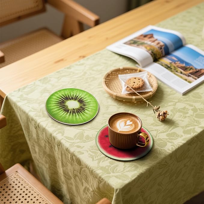 Fruit Coasters Leather Round Drink Coasters 6 Pcs Set with Holderor for Cup Drink Coffee Table Bar Home Decor
