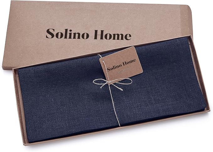 Solino Home 100% Pure Linen Dining Table Runner Navy Woven, Fete 14 x 48 in | - Image 7
