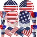 450 Pcs 4th of July Patriotic Tableware Set Decorations, Serves 50 | USA Red by Unknown