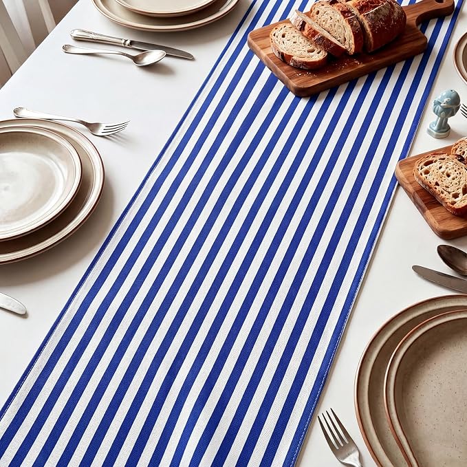 6 Pcs Navy Blue and White Stripe Table Runner, 13 x 72 Inch | Linen Kitchen - Image 5